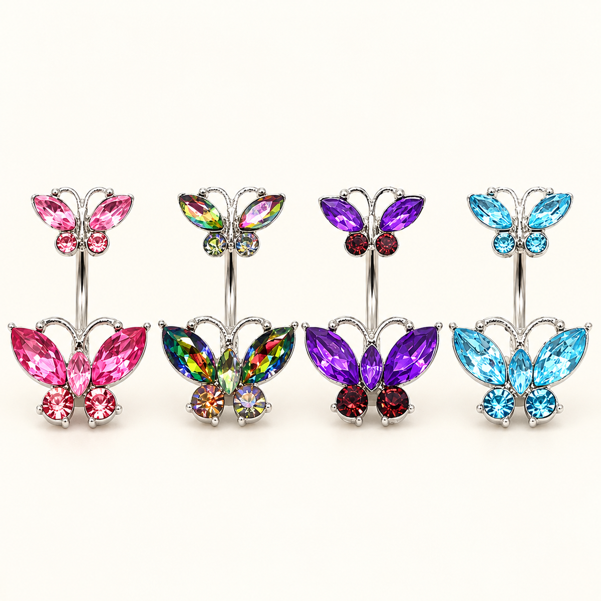 Crystal Double Butterfly Belly Ring