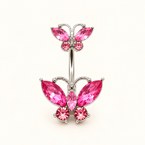 Crystal Double Butterfly Belly Ring