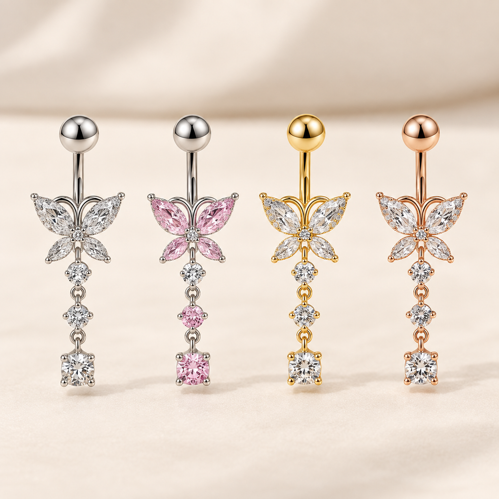 Crystal Butterfly Dangle Belly Ring