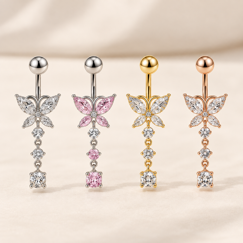 Crystal Butterfly Dangle Belly Ring
