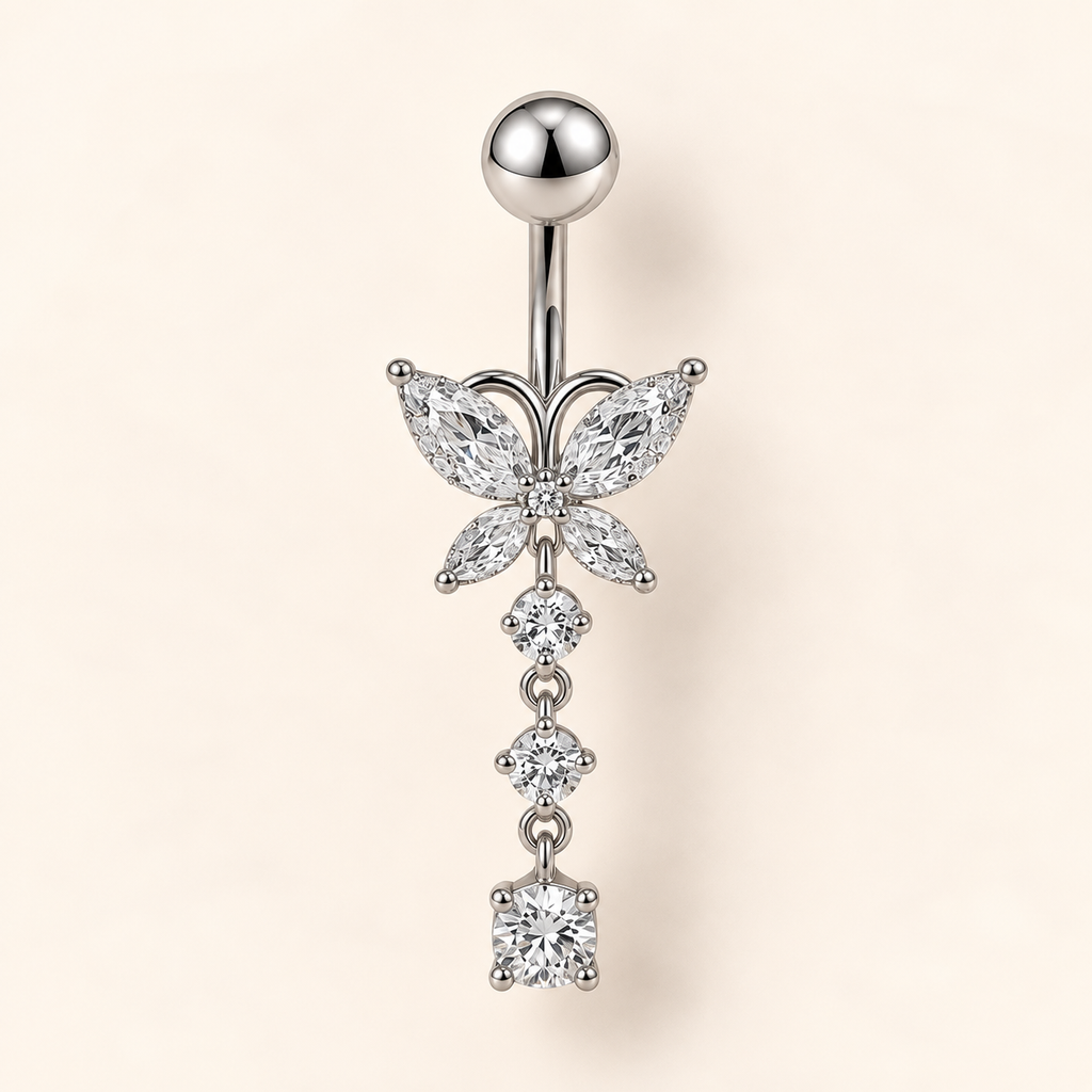 Crystal Butterfly Dangle Belly Ring