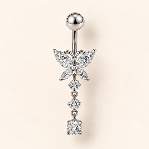 Crystal Butterfly Dangle Belly Ring