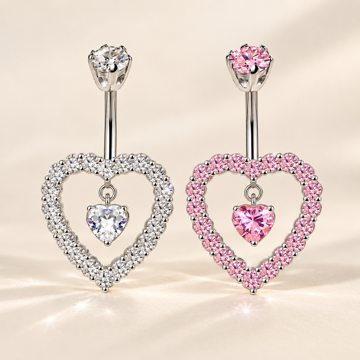 Crystal Heart Belly Rings