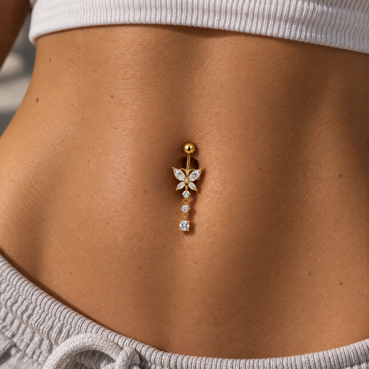 Crystal Butterfly Dangle Belly Ring