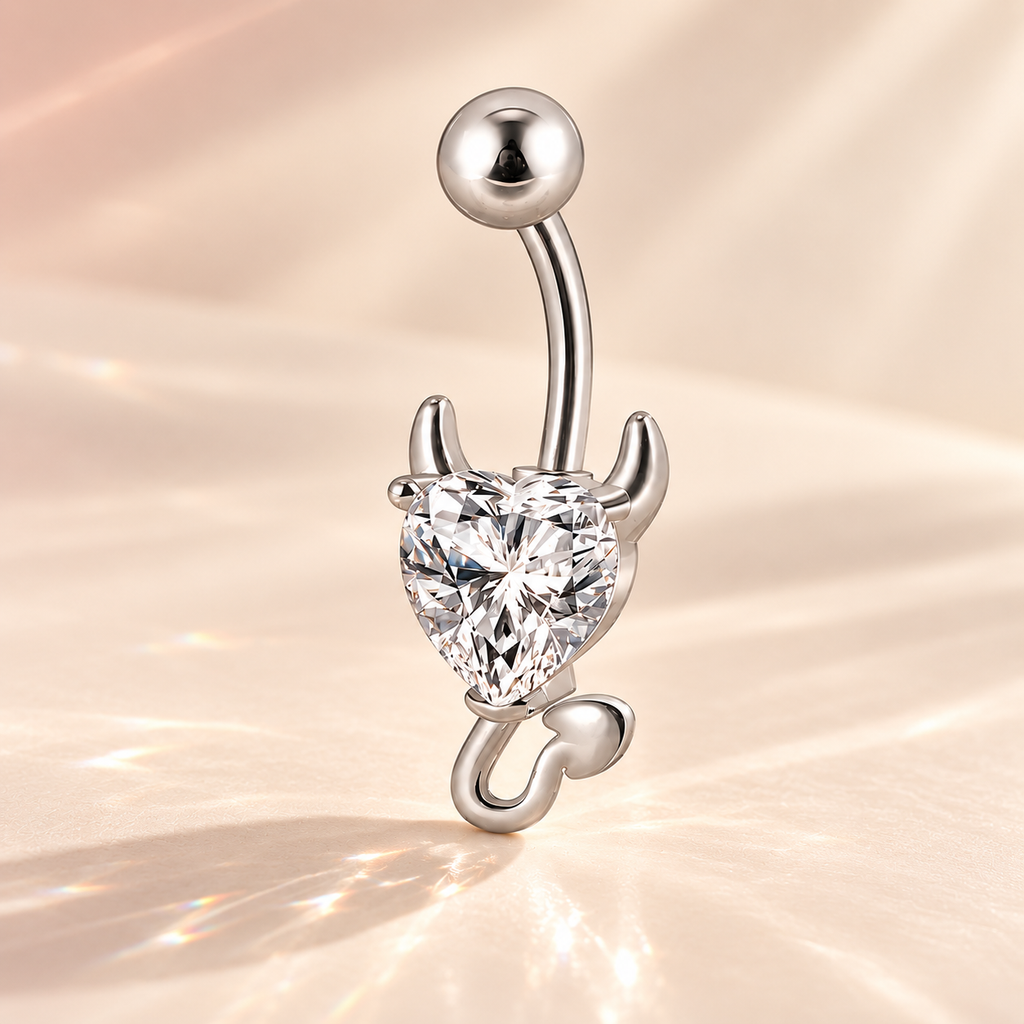 Crystal Devil Heart Belly Ring