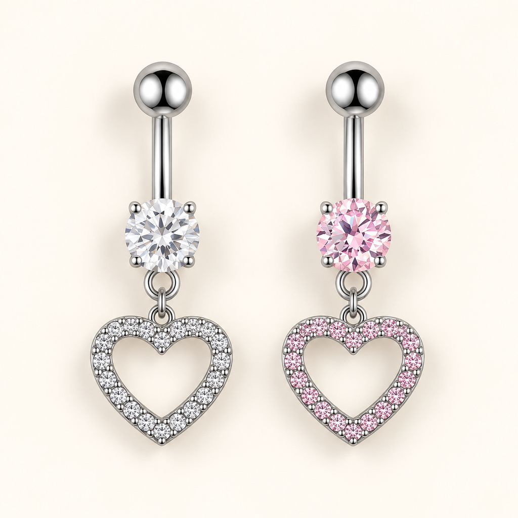 Crystal Heart Dangle Belly Ring