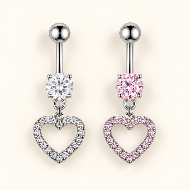 Crystal Heart Dangle Belly Ring