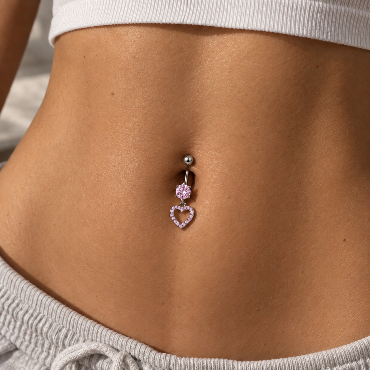 Crystal Heart Dangle Belly Ring