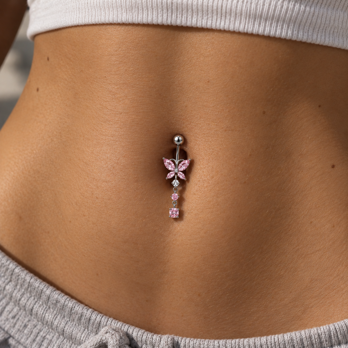 Crystal Butterfly Dangle Belly Ring