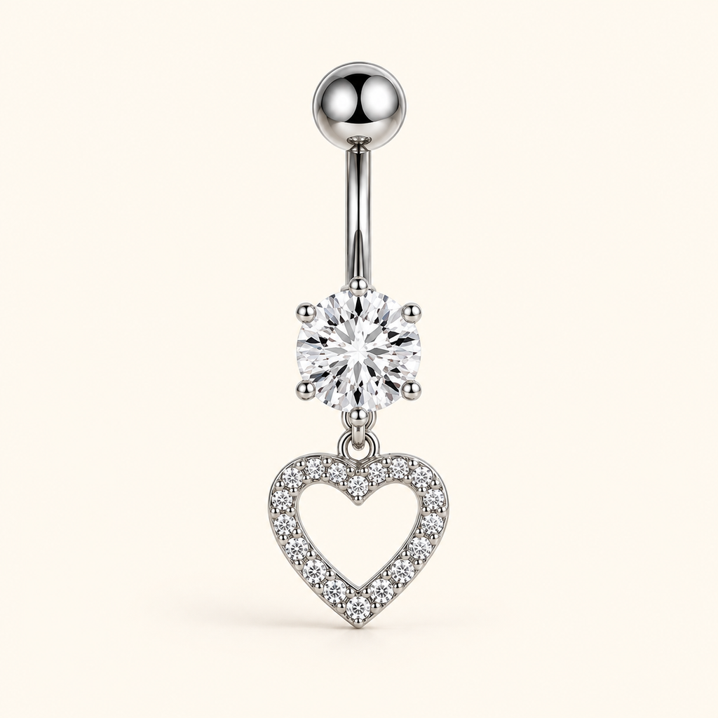 Crystal Heart Dangle Belly Ring